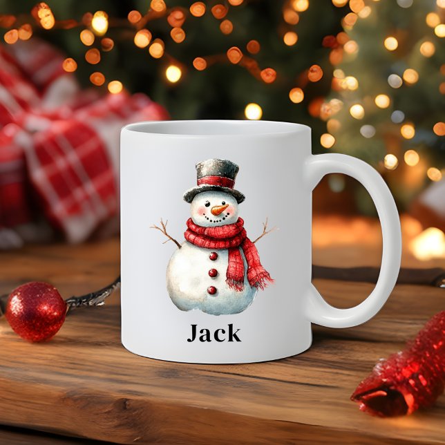 Personalised Festive Red Scarf Snowman Christmas Coffee Mug (Personalised Festive Red Scarf Snowman Christmas Coffee Mug)