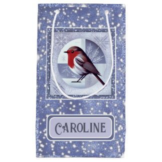 Personalised Festive Robin Christmas Design Small Gift Bag