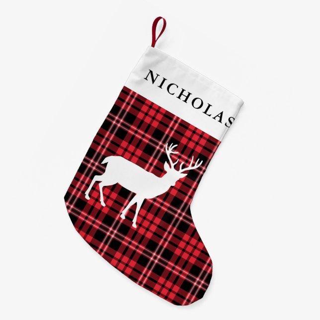 Personalised Festive Rustic Red Plaid Small Christmas Stocking (Front (Hanging))
