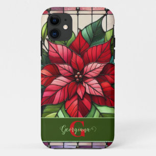 Personalised Festive Stained Glass Poinsettia iPhone 11 Case