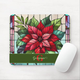 Personalised Festive Stained Glass Poinsettia Mouse Mat