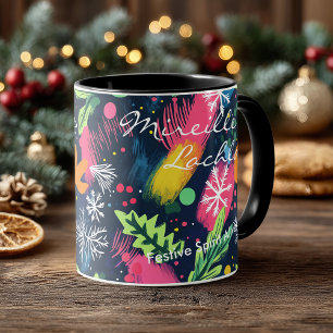 Personalised Festive with Bold Colours & Snowflake Mug