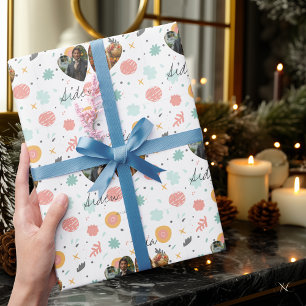Personalised Festive with Photos and Names Wrapping Paper
