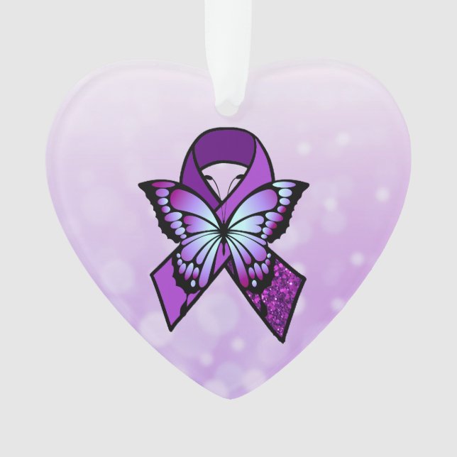 Personalised Fibromyalgia Ribbon and Butterfly Ornament (Front)