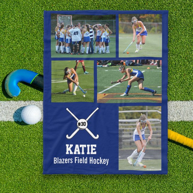 Personalised Field Hockey Photo Collage Name Team Fleece Blanket (Creator Uploaded)