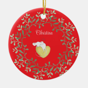 Personalised Field Mouse Wreath Keepsake Ceramic Tree Decoration