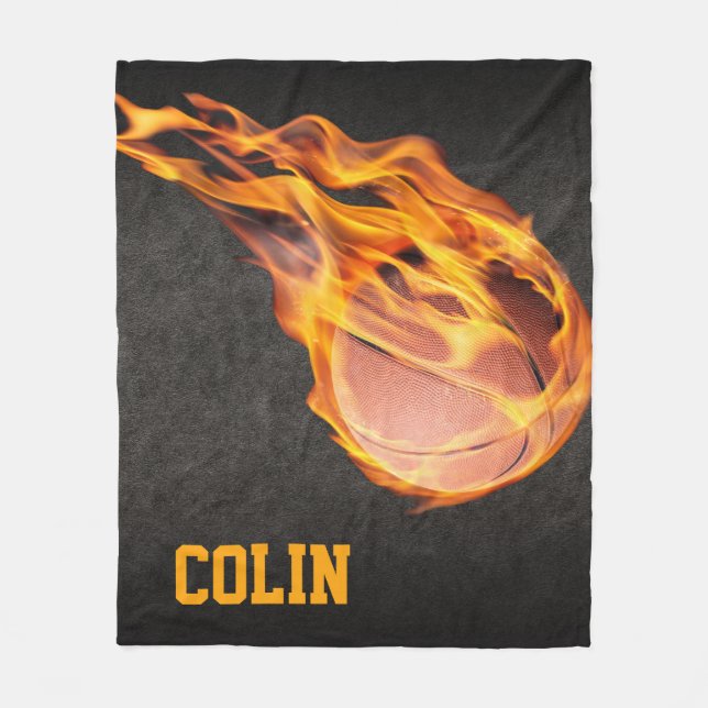 Personalised Fiery Basketball Fleece Blanket (Front)