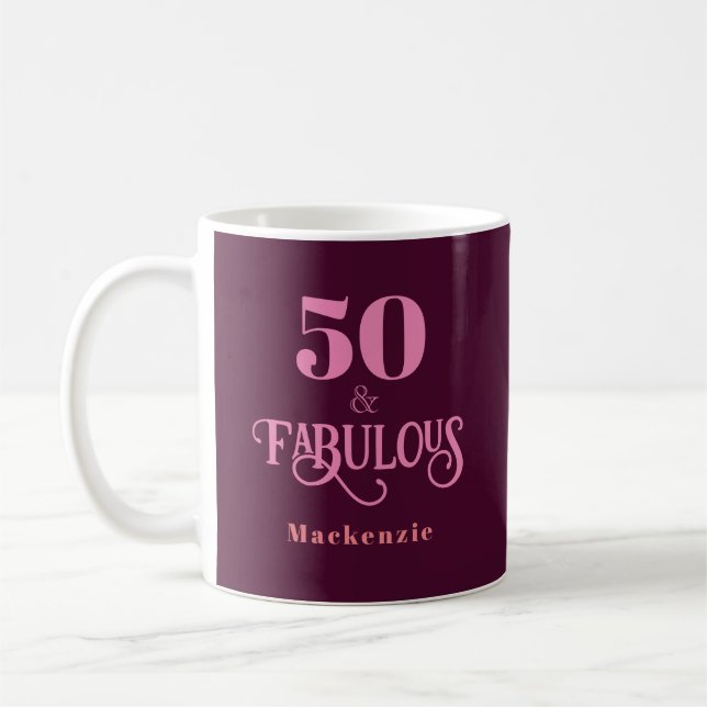 Personalised Fifty and Fabulous Burgundy Coffee Mug (Left)