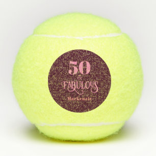 Personalised Fifty and Fabulous Burgundy Tennis Balls