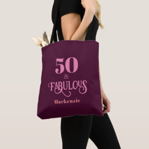 Personalised Fifty and Fabulous Burgundy Tote Bag