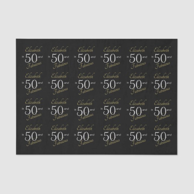 Personalised Fifty Fabulous Black Gold 50th  Tissue Paper (Front)