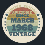 Personalised fifty five vintage 55th birthday classic round sticker<br><div class="desc">Add some originality to your wardrobe with this vintage sunset graphic design featuring impressive typography font lettering. It makes a great gift idea for men, women, husbands, wives, girlfriends, and boyfriends who will love this unique artwork. It's an amazing and funny holiday gift for your birthday celebration. If you like...</div>