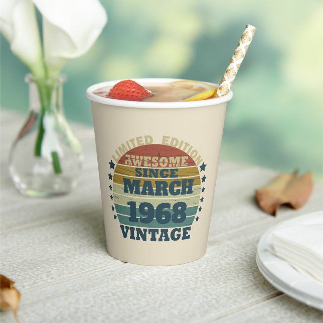 Personalised fifty five vintage 55th birthday paper cups (Insitu)