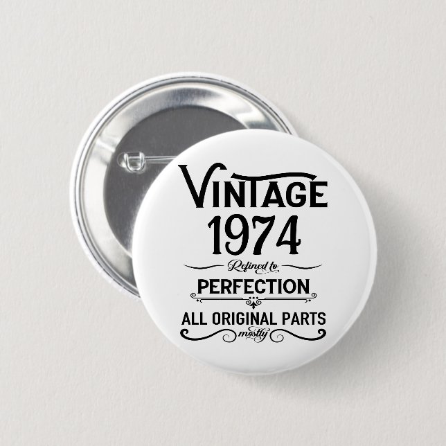 Personalised fifty vintage 50th birthday party 6 cm round badge (Front & Back)