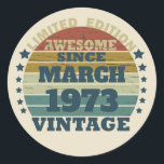 Personalised fifty vintage 50th birthday party classic round sticker<br><div class="desc">Add some originality with this limited edition,  premium-quality,  and unique vintage-looking birthday graphic design featuring cool typography. It's a great gift idea for men,  women,  husbands,  wives,  girlfriends,  and boyfriends who will appreciate this one-of-a-kind piece of art. A fun and memorable holiday gift for your birthday party.</div>