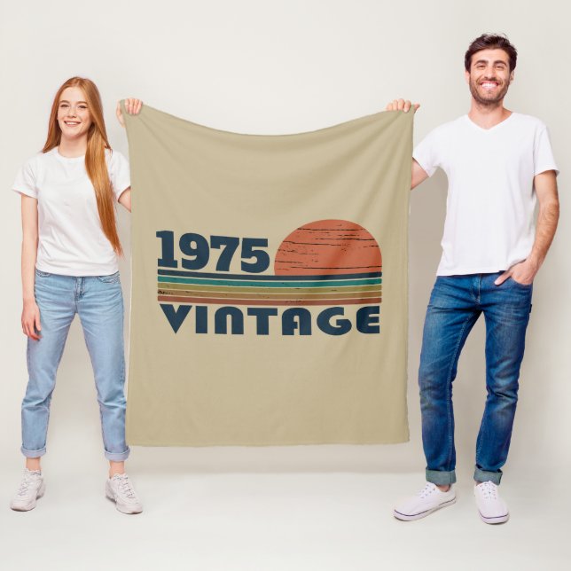 Personalised fifty vintage 50th birthday party fleece blanket (In Situ)