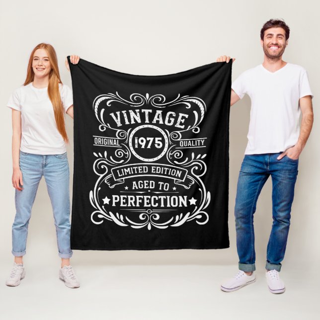Personalised fifty vintage 50th birthday party fleece blanket (In Situ)