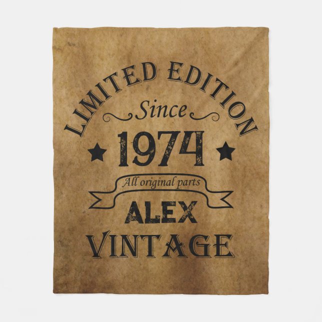 Personalised fifty vintage 50th birthday party fleece blanket (Front)