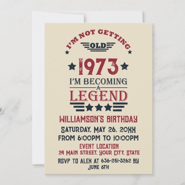 Personalised fifty vintage 50th birthday party invitation (Front)
