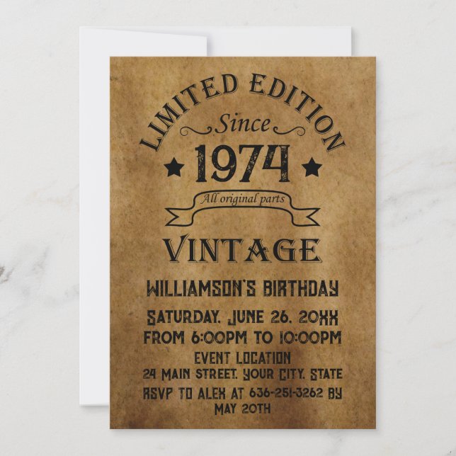 Personalised fifty vintage 50th birthday party invitation (Front)