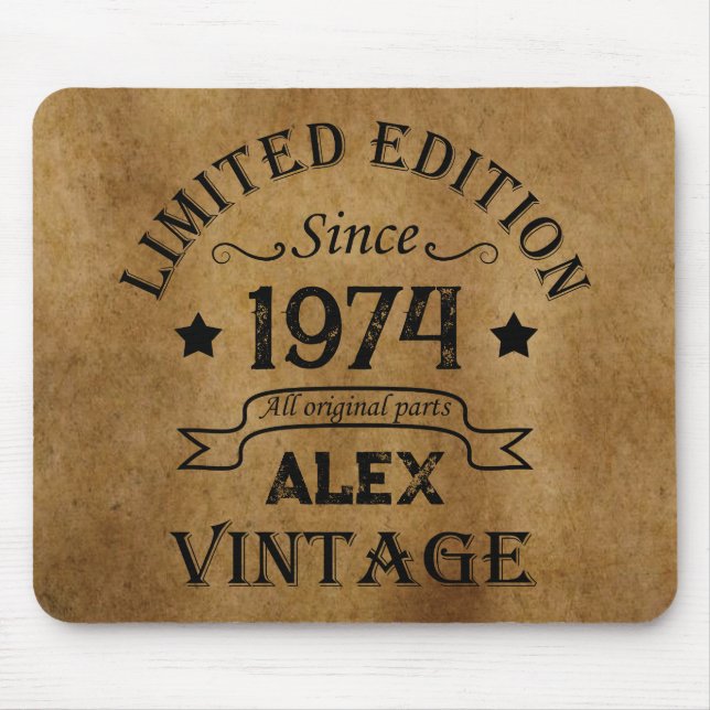 Personalised fifty vintage 50th birthday party mouse mat (Front)
