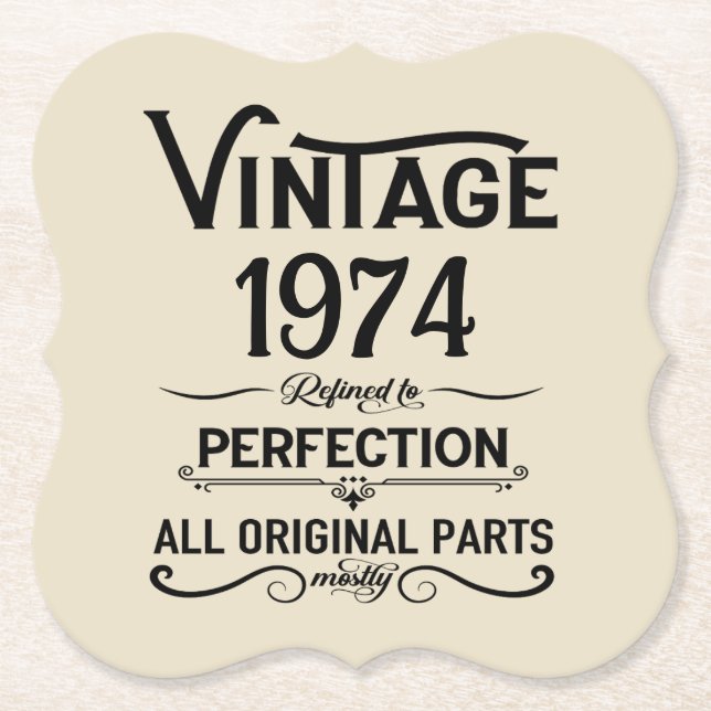 Personalised fifty vintage 50th birthday party paper coaster (Front)