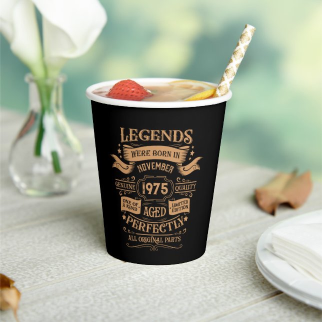 Personalised fifty vintage 50th birthday party paper cups (Insitu)