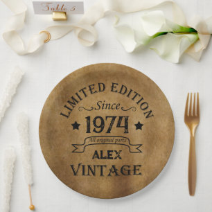Personalised fifty vintage 50th birthday party paper plate