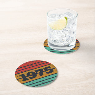 Personalised fifty vintage 50th birthday party round paper coaster