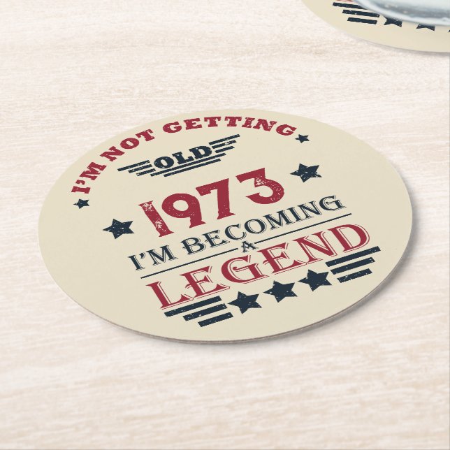 Personalised fifty vintage 50th birthday party round paper coaster (Angled)
