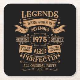 Personalised fifty vintage 50th birthday party square paper coaster