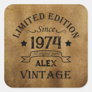 Personalised fifty vintage 50th birthday party square sticker