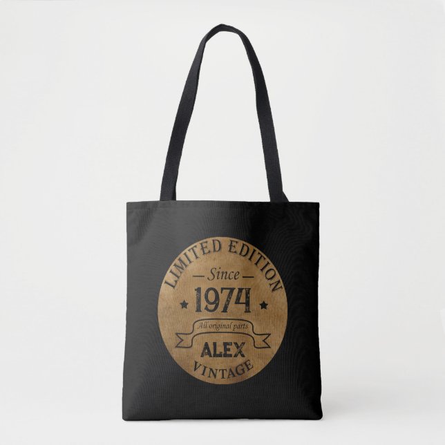 Personalised fifty vintage 50th birthday party tote bag (Front)