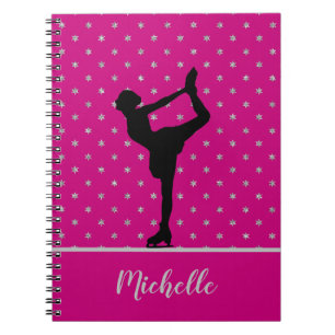 Personalised Figure Skater And Stars Pattern Pink Notebook