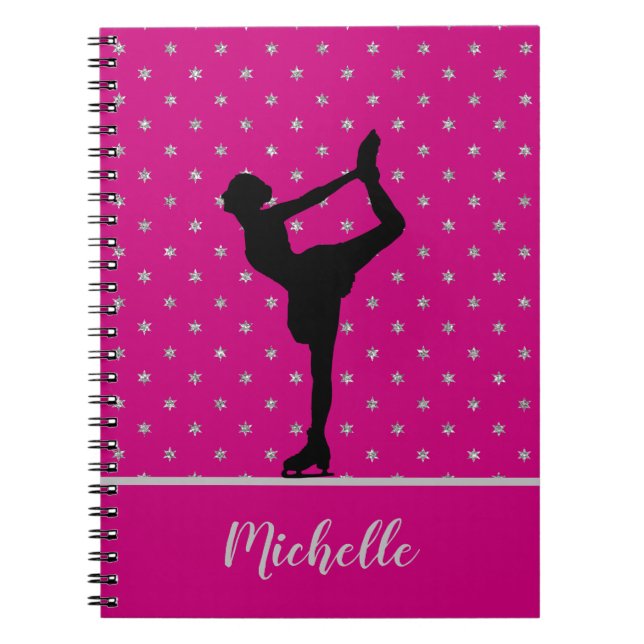 Personalised Figure Skater And Stars Pattern Pink Notebook (Front)