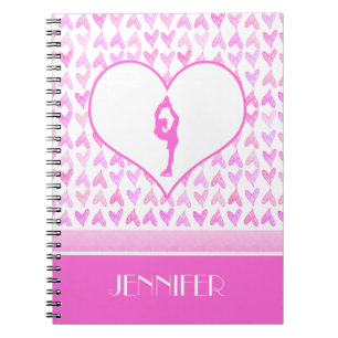 Personalised Figure Skater Pink Watercolor Hearts Notebook