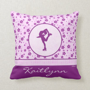 Personalised Figure Skater Purple Heart Floral Cushion