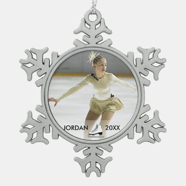Personalised Figure Skating Skater Name Christmas Snowflake Pewter Christmas Ornament (Front)