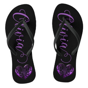 Personalised Filigree Goth Purple Heart Flip Flops