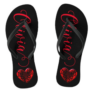 Personalised Filigree Goth Red Heart Flip Flops