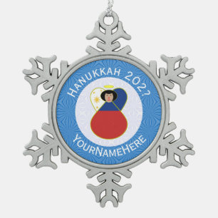 Personalised Filipino Angel Hanukkah Flag Snowflake Pewter Christmas Ornament