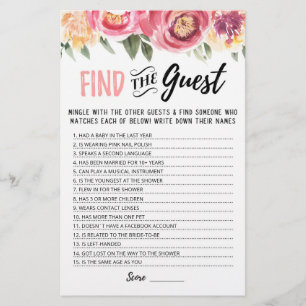Personalised Find the guest Bridal Shower game