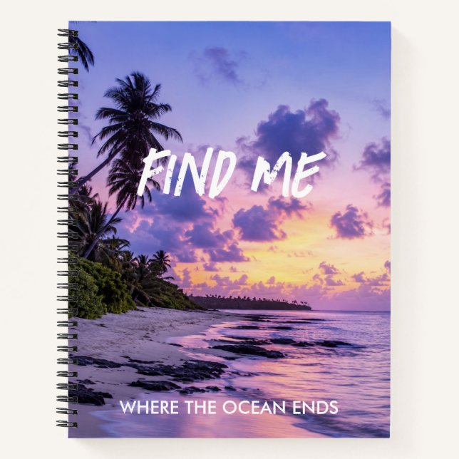 Personalised FindMe Tropical Island Paradise Beach Notebook (Front)