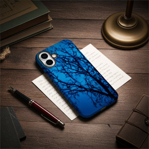 Personalised Fine Glass Art, Weeping Tree Blue iPhone 16 Plus Case