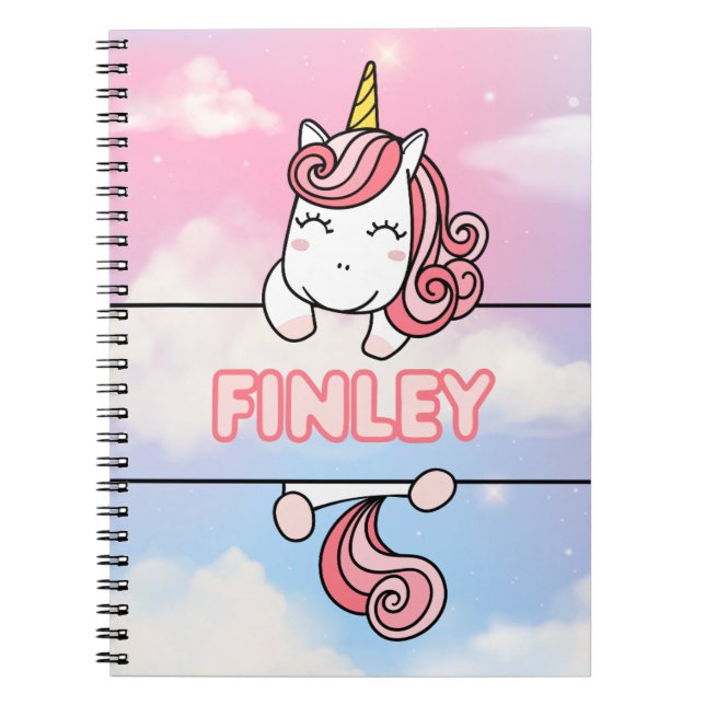Personalised Finley Unicorn Girlie Notebook (Front)