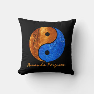 Personalised Fire and Water Yin Yang Black Cushion
