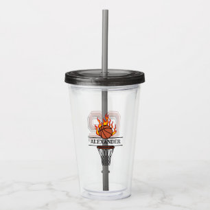 Personalised Fire Basketball Hoop & Ball with name Acrylic Tumbler