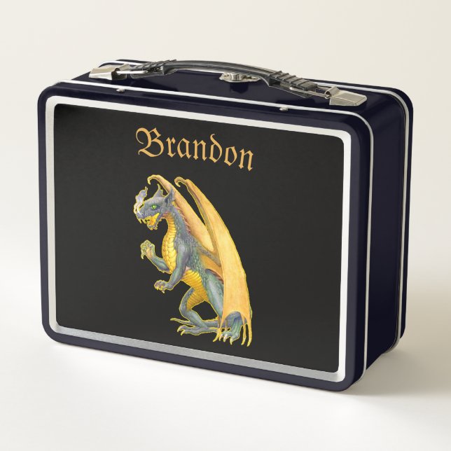 Personalised Fire Breathing Dragon Metal Lunch Box (Back)