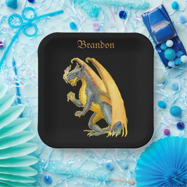 Personalised Fire Breathing Dragon  Paper Plate (Party)