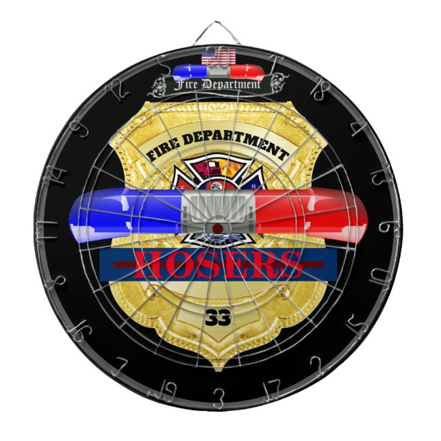 Personalised Fire Department Badge Dart Board (Front)